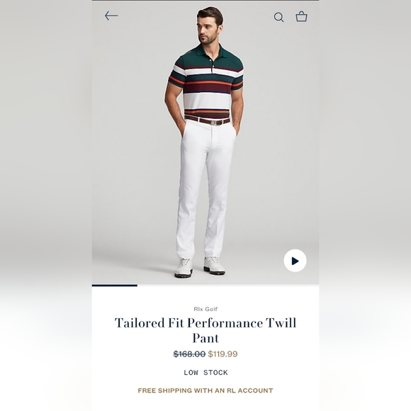 SOLD!!! Men's RLX Golf Tailored Fit Performance Pants 32X32 - White - NWT!!! - Picture 1 of 12